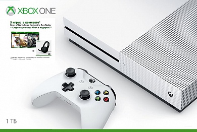 Xbox One S 1 ТБ + GOW 4 + FH 2 + Rare Replay