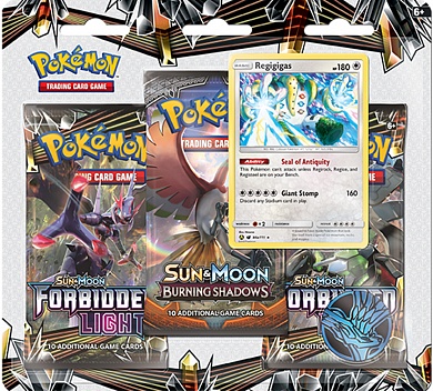 Pokémon Sun & Moon «Forbidden Light». Набор «3 бустера + Промо-карта Regigigas + Монета»
