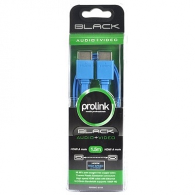 Кабель PROLINK HDMI 2.0, 1,5м., плоский, синий, серия Black